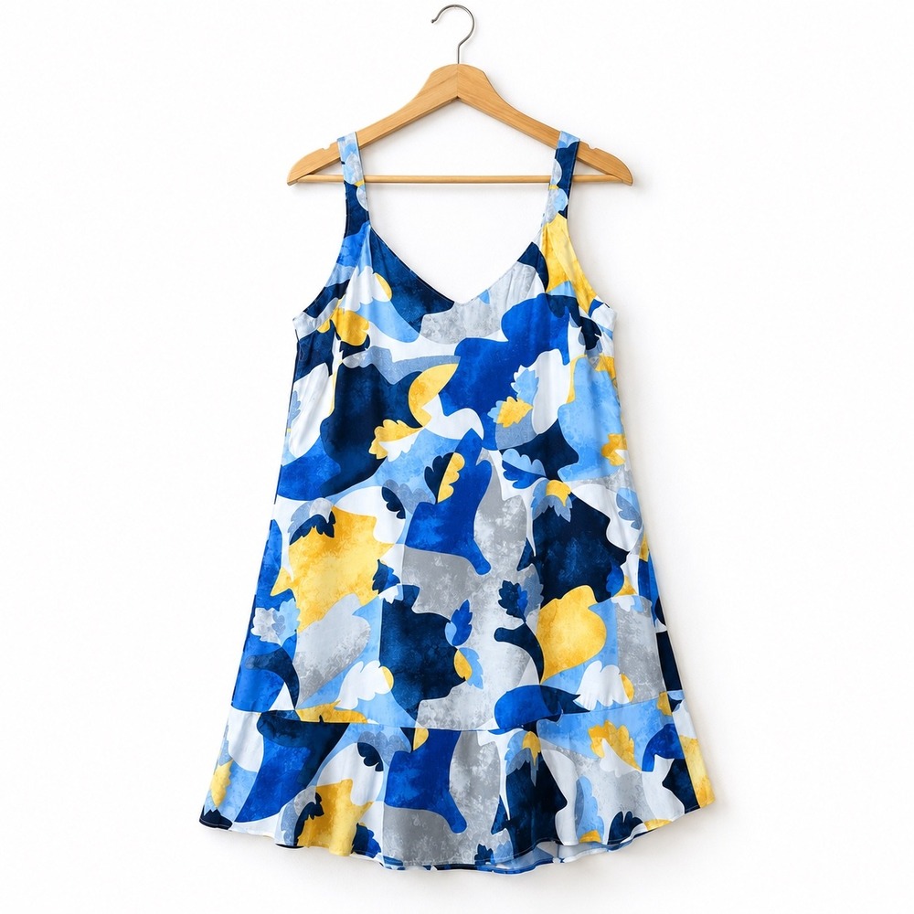 Nic+Zoe Womens Blue Abstract Print Sleeveless Ruffle Hem Dress Size LP Coastal